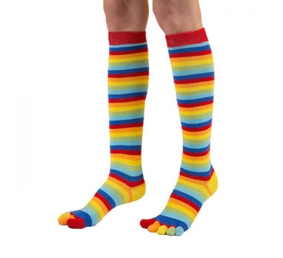 Kæstrømper fra ToeToe, med regnbuefarvede striber