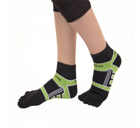 ToeToe Microfiber Løbesokker Med Tæer, Sort / Grøn, Str. 40-43