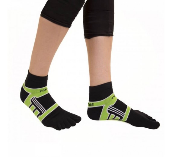 ToeToe Microfiber Løbesokker Med Tæer, Sort / Grøn, Str. 40-43
