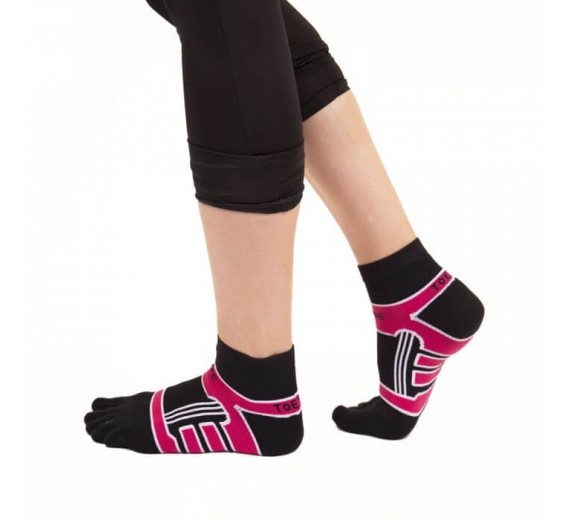 ToeToe Microfiber Løbesokker Med Tæer, Sort / Pink, Str. 36-39