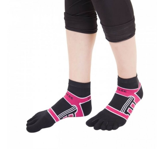 ToeToe Microfiber Løbesokker Med Tæer, Sort / Pink, Str. 36-39