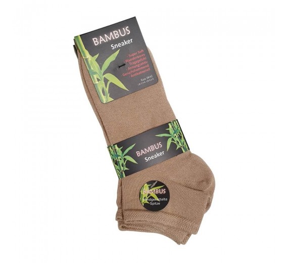 3-pak bambus ankelstrømper (korte), beige, str. 35-38