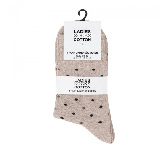 5-Pak Damestrømper "Dot Stripe" Brun - Str. 35-38