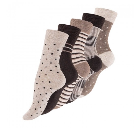 5-Pak Damestrømper "Dot Stripe" Brun - Str. 39-42
