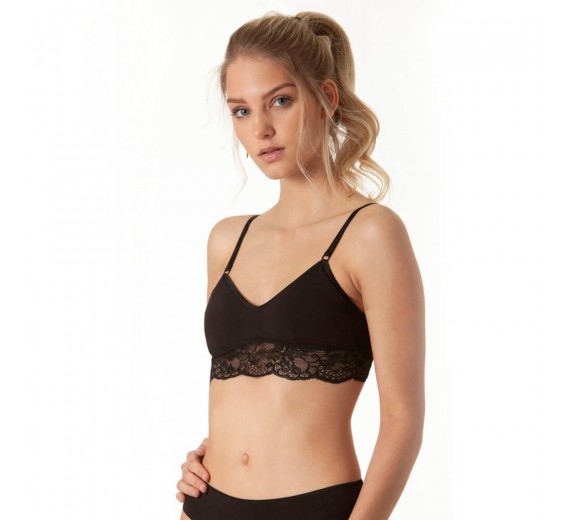 Bambus BH med blonde og uden bøjle, Sort - Str. X-Large