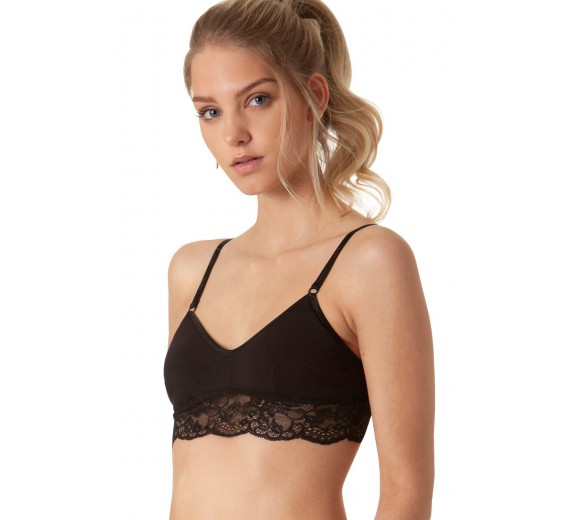 Bambus BH med blonde og uden bøjle, Sort - Str. X-Large