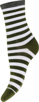 Stribet damestrømpe med glitter fra DECOY - Army str. 37-41