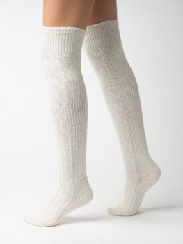 Over-Knee Kraftig Uld Damestrømper - Råhvid str. 38-40