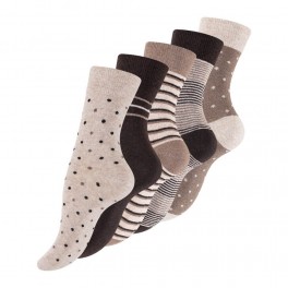 5-Pak Damestrømper "Dot Stripe" Brun - Str. 39-42