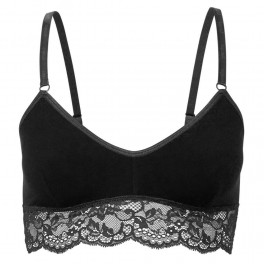 Bambus BH med blonde og uden bøjle, Sort - Str. X-Large