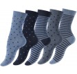 5-Pak Damestrømper "Dot Stripe" Blå - Str. 35-38