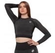 Sports crop top med lange ærmer, sort