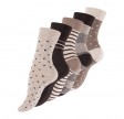 5-Pak Damestrømper "Dot Stripe" Brun - Str. 39-42